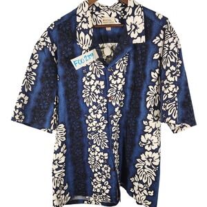 Royal Hawaiian Creations Mens Blue Floral Short Sleeve Button Up Shirt Size 3XL